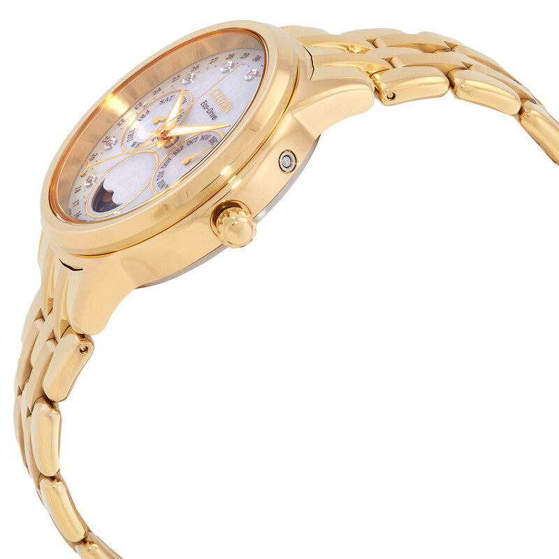 Citizen Calendrier Moon Phase Diamond White Mother Of Pearl Dial Women's Watch
