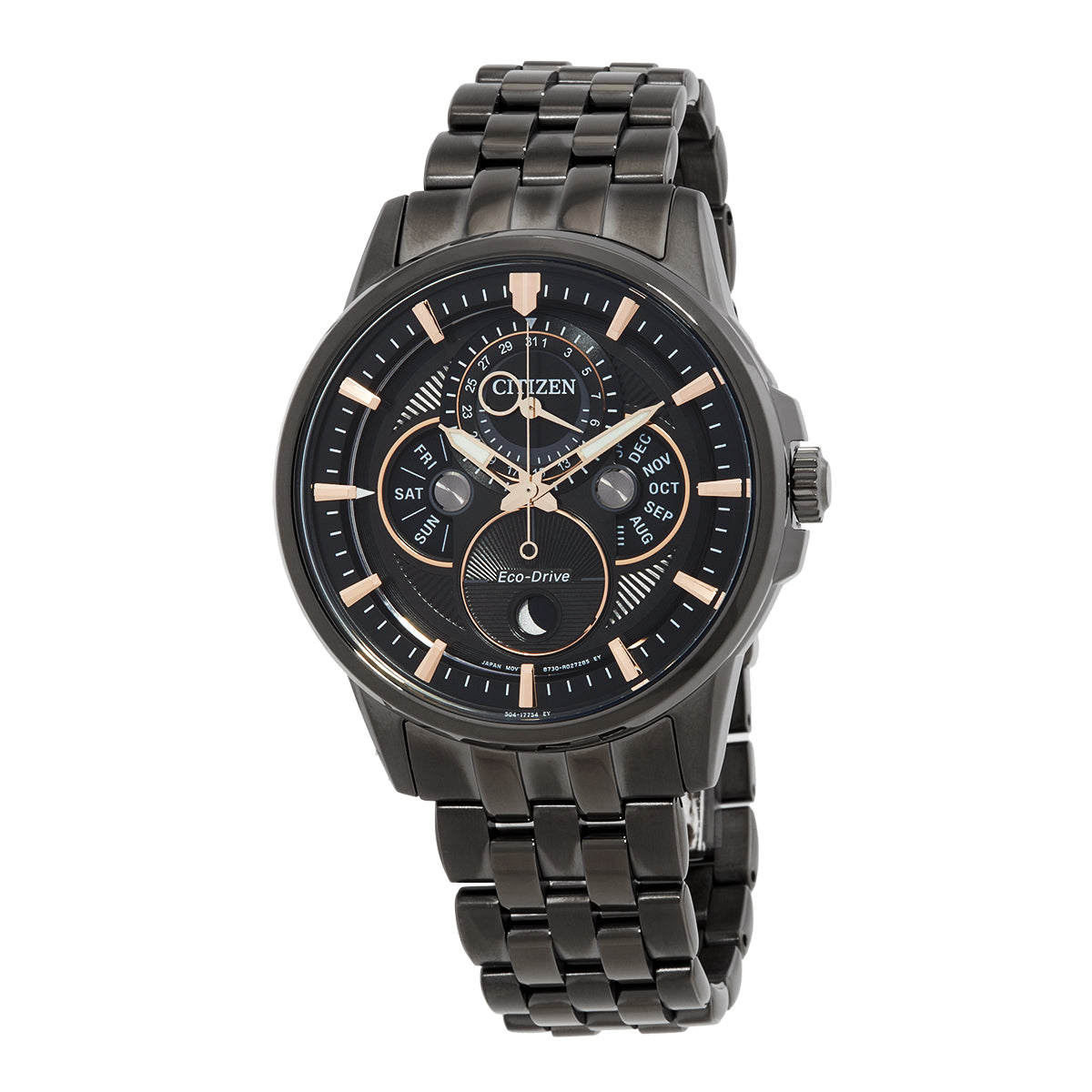 Citizen Calendrier Multifunction Black Dial Black-Plated Mens Watch