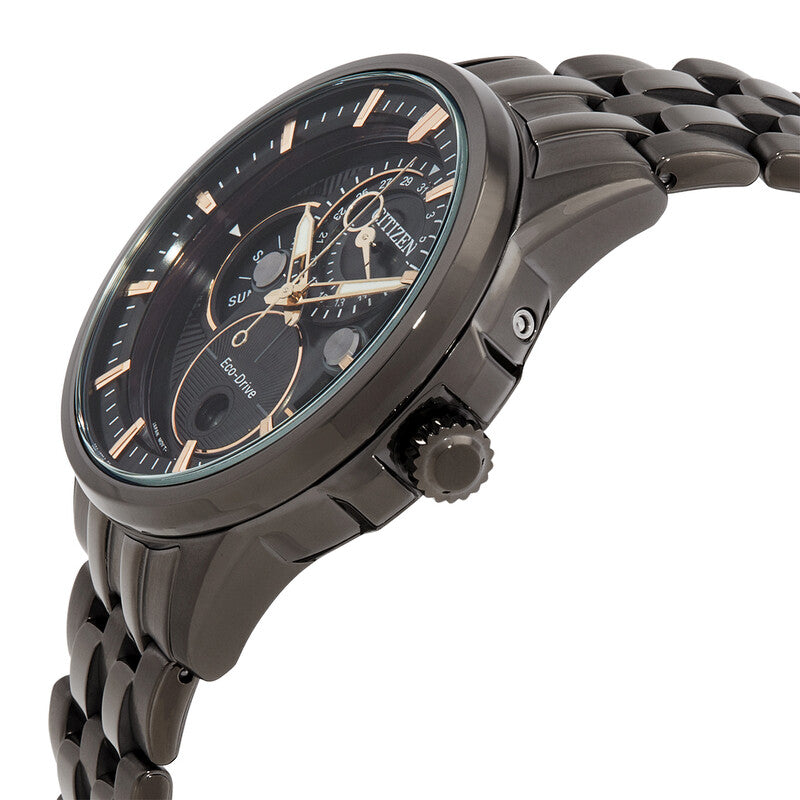 Citizen Calendrier Multifunction Black Dial Black-Plated Mens Watch