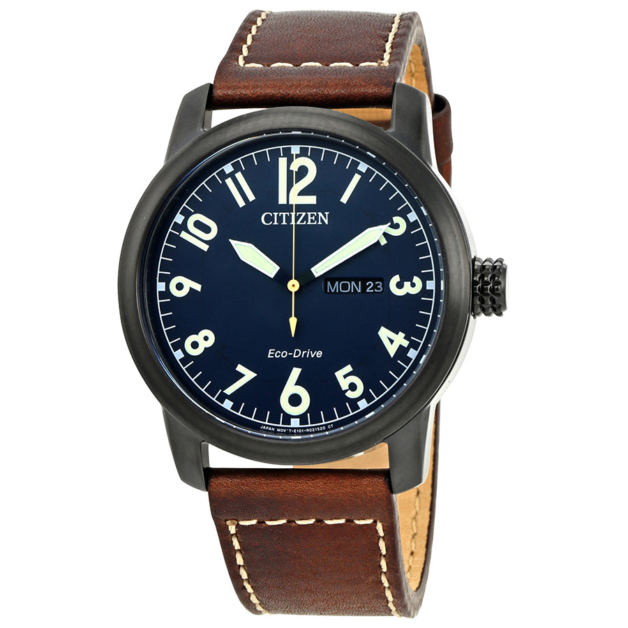 Citizen Chandler Eco-Drive Dark Blue Dial Brown Leather Mens Watch