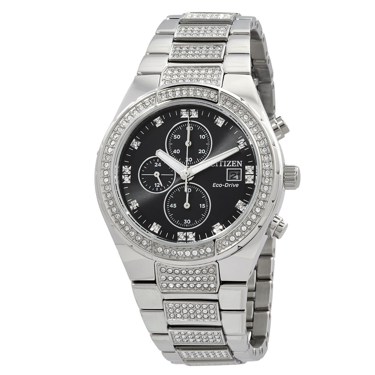 Citizen Crystal Chronograph Eco-Drive Black Dial Mens Watch