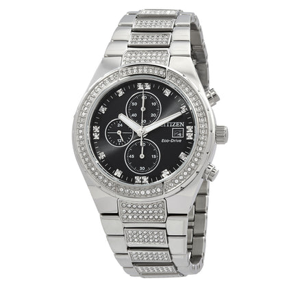 Citizen Crystal Chronograph Eco-Drive Black Dial Mens Watch