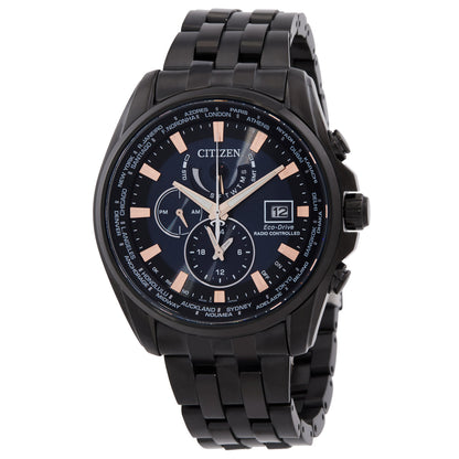 Citizen Eco-Drive Perpetual Alarm World Time Gmt Black Dial Mens Watch