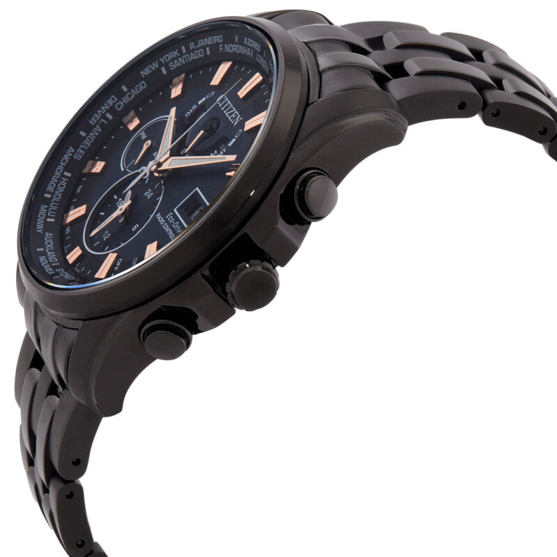 Citizen Eco-Drive Perpetual Alarm World Time Gmt Black Dial Mens Watch