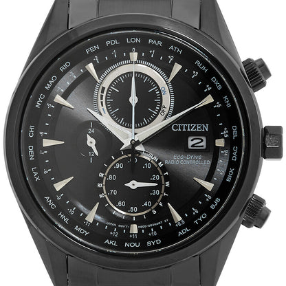 Citizen Perpetual Alarm World Time Chronograph Gmt Black Dial Mens Watch