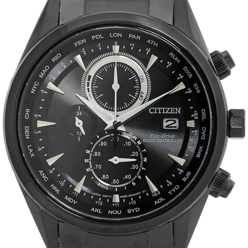 Citizen Perpetual Alarm World Time Chronograph Gmt Black Dial Mens Watch