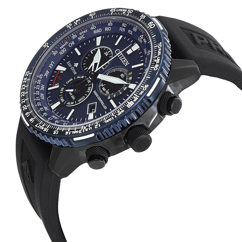 Citizen Promaster Air A-T Perpetual Alarm World Time Chronograph Gmt Blue Dial Mens Watch
