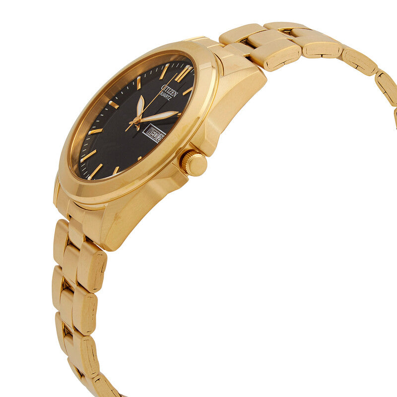 Citizen Quartz Black Dial Yellow Gold-Tone Mens Watch