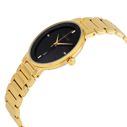 Citizen Quartz Black Dial Yellow Gold-Tone Mens Watch