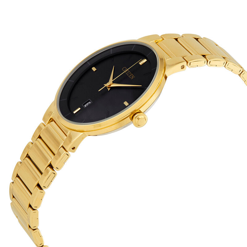 Citizen Quartz Black Dial Yellow Gold-Tone Mens Watch