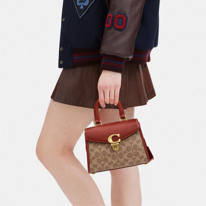 Coach Sammy Top Handle Bag 21 In Signature Canvas Brass Tan Rust