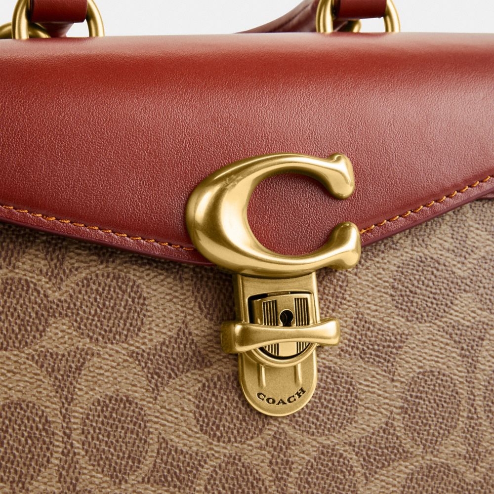 Coach Sammy Top Handle Bag 21 In Signature Canvas Brass Tan Rust
