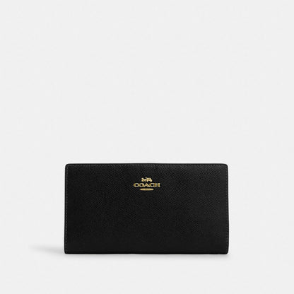 Coach Slim Zip Wallet Gold Black