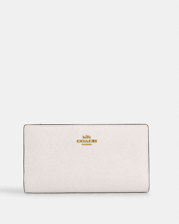 Slim Zip Wallet Crossgrain Leather-Gold-Chalk Crossgrain Leather-Gold-Chalk