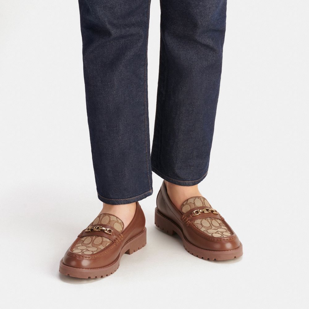 Coach Brooks Loafer In Signature Jacquard Khaki Dark Saddle