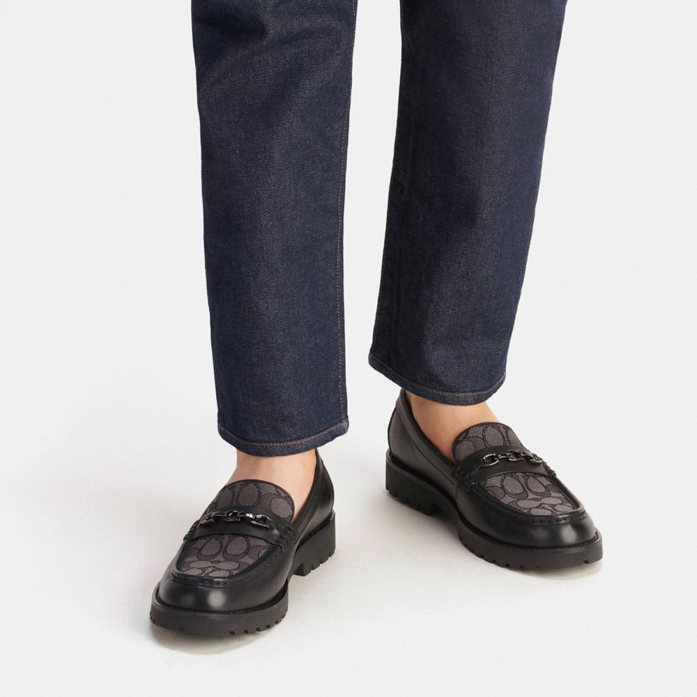 Coach Brooks Loafer In Signature Jacquard Smoke Coal Black