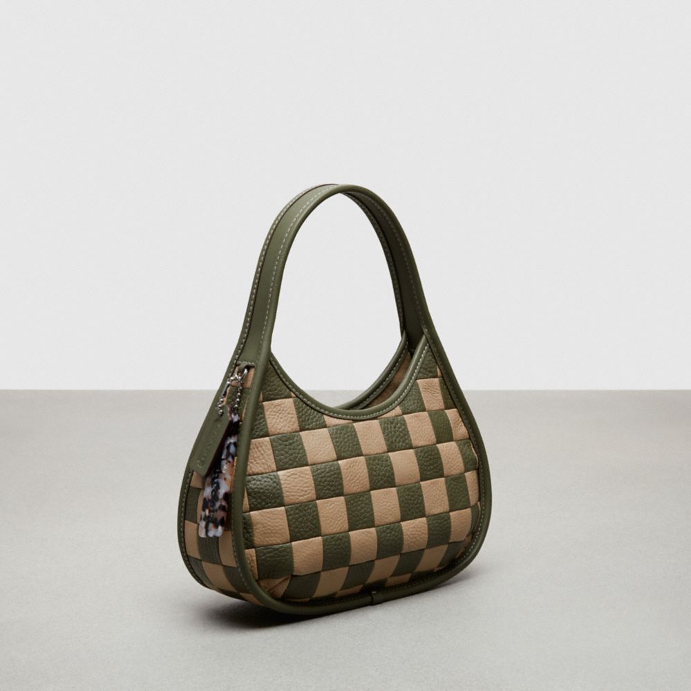 Coach Ergo Bag In Checkerboard Upcrafted Leather Army Green Sandy Beige