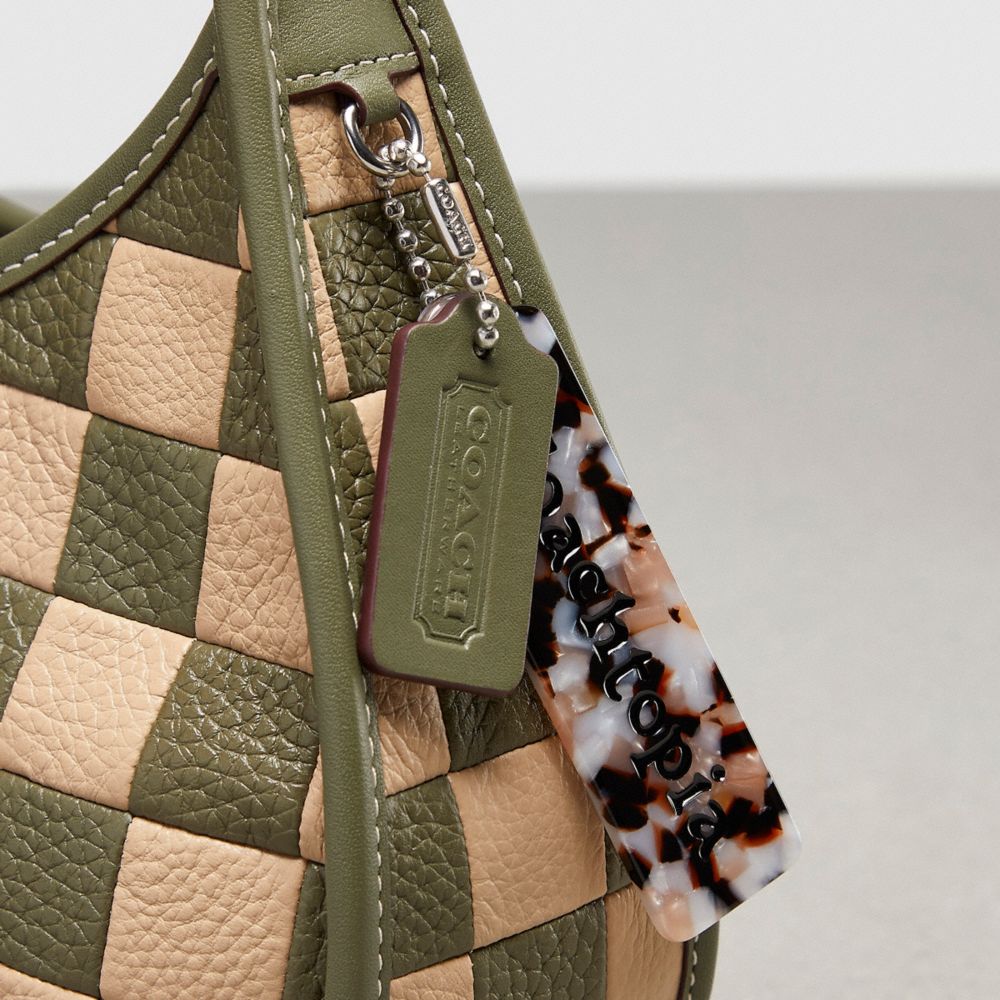 Coach Ergo Bag In Checkerboard Upcrafted Leather Army Green Sandy Beige