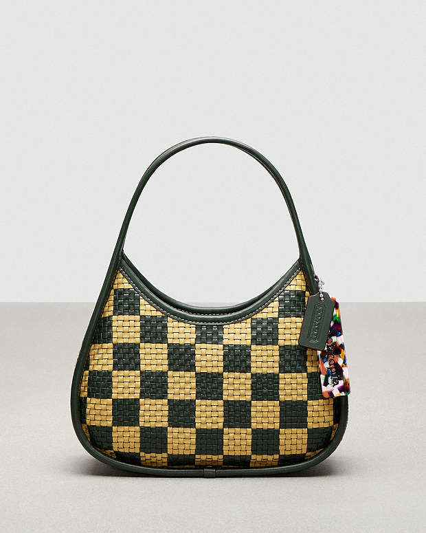 Ergo Bag With Woven Checkerboard In Repurposed Leather Dark Fern-Sunflower Dark Fern-Sunflower