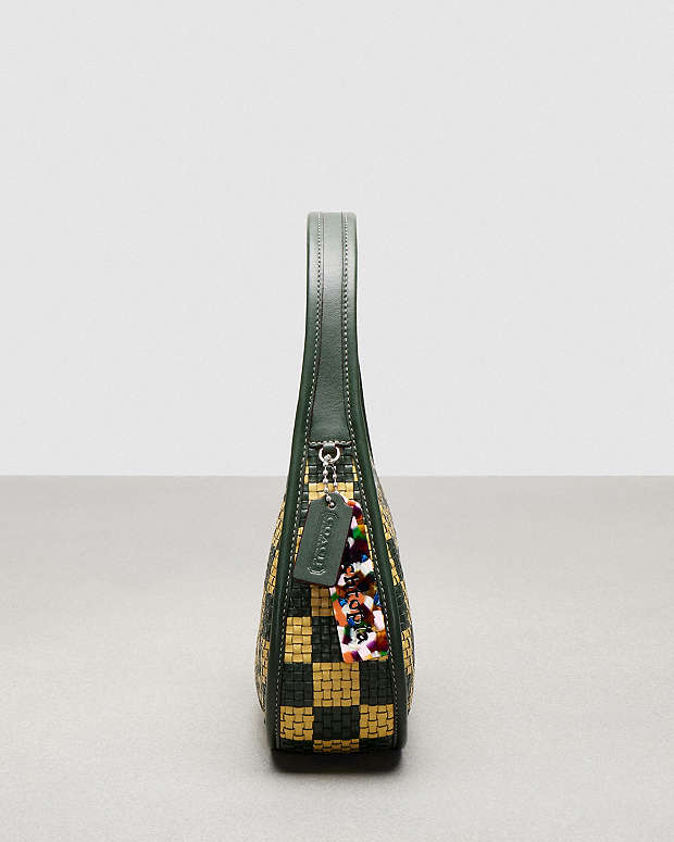 Ergo Bag With Woven Checkerboard In Repurposed Leather Dark Fern-Sunflower Dark Fern-Sunflower