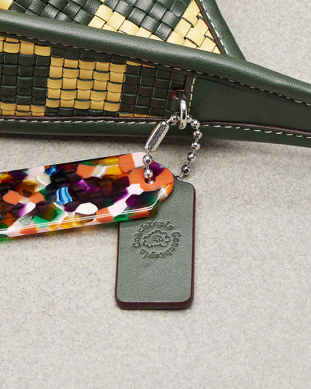 Ergo Bag With Woven Checkerboard In Repurposed Leather Dark Fern-Sunflower Dark Fern-Sunflower