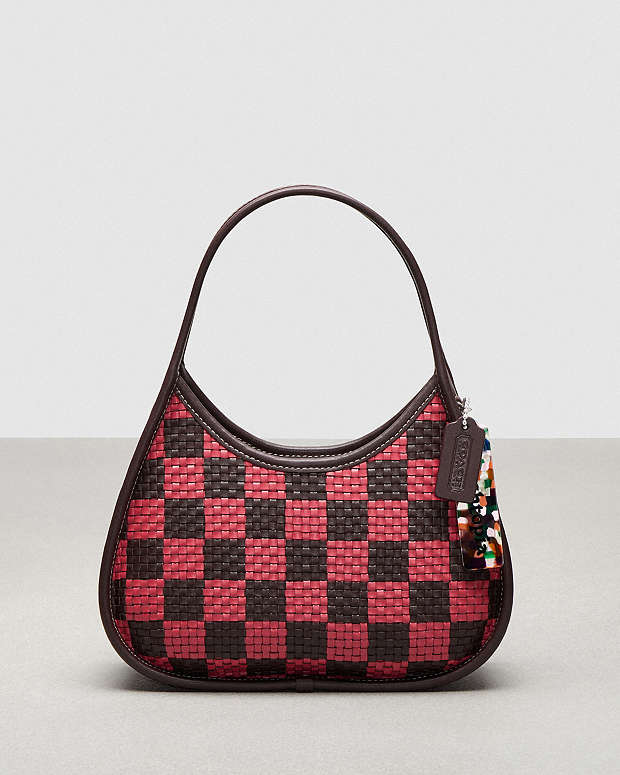 Ergo Bag With Woven Checkerboard In Repurposed Leather Oxblood-Strawberry Haze Oxblood-Strawberry Haze