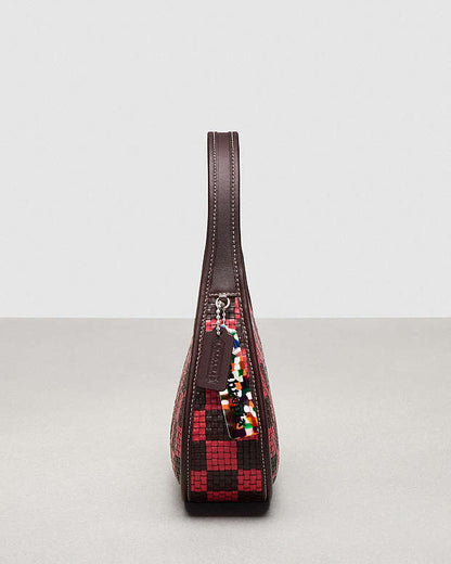 Ergo Bag With Woven Checkerboard In Repurposed Leather Oxblood-Strawberry Haze Oxblood-Strawberry Haze
