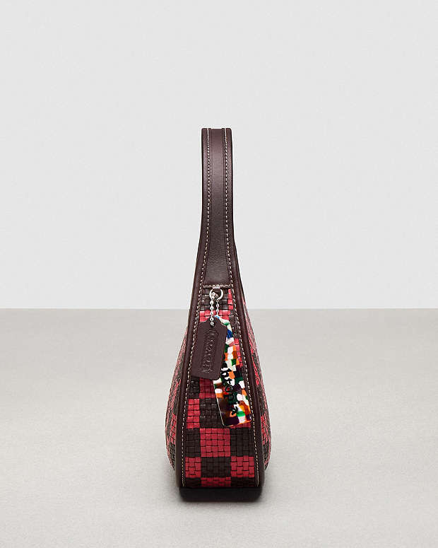 Ergo Bag With Woven Checkerboard In Repurposed Leather Oxblood-Strawberry Haze Oxblood-Strawberry Haze
