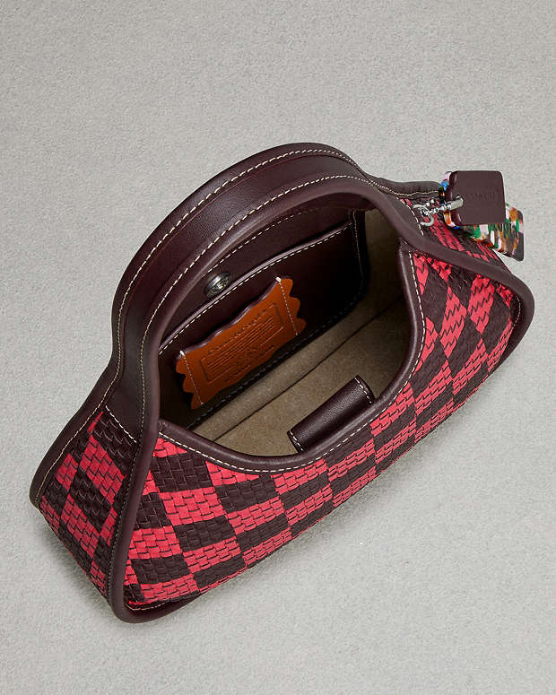 Ergo Bag With Woven Checkerboard In Repurposed Leather Oxblood-Strawberry Haze Oxblood-Strawberry Haze