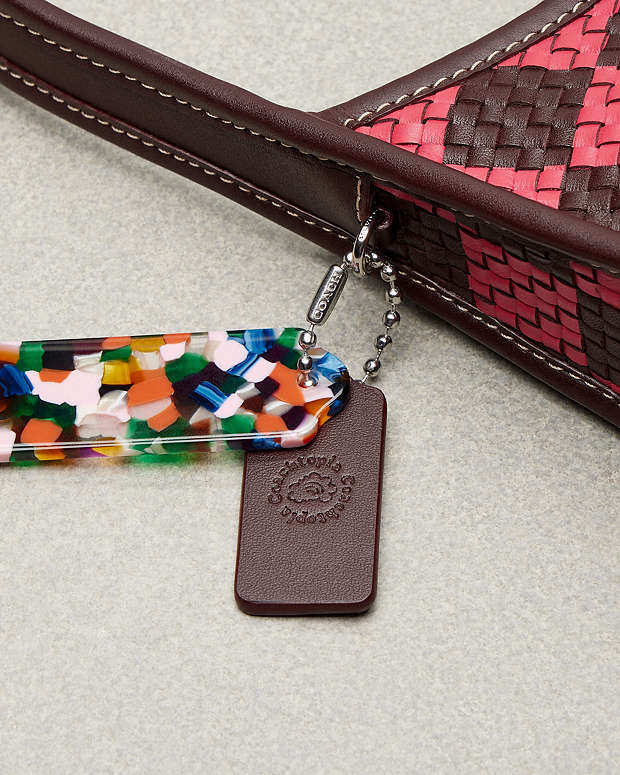 Ergo Bag With Woven Checkerboard In Repurposed Leather Oxblood-Strawberry Haze Oxblood-Strawberry Haze