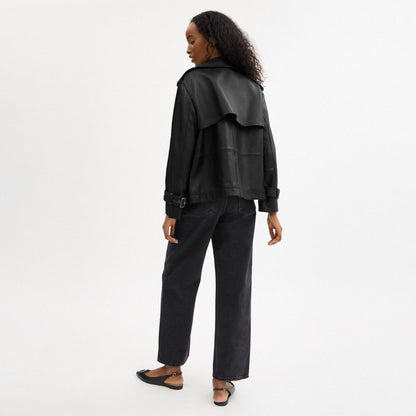 Coach Mini Leather Trench Coat Black