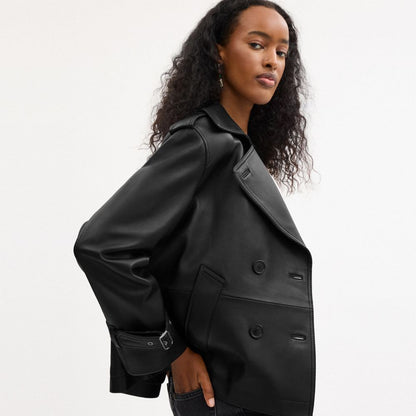 Coach Mini Leather Trench Coat Black