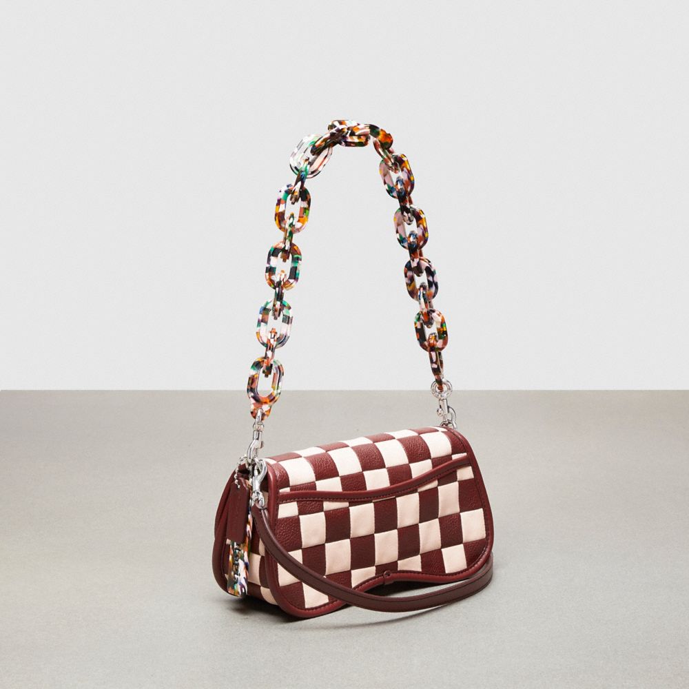 Coach Wavy Dinky Bag In Checkerboard Upcrafted Leather Wine Pink