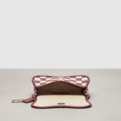 Coach Wavy Dinky Bag In Checkerboard Upcrafted Leather Wine Pink