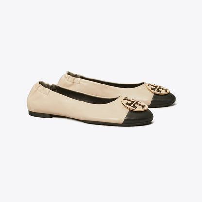 Tory Burch Claire Cap-Toe Ballet BLACK / NEW CREAM