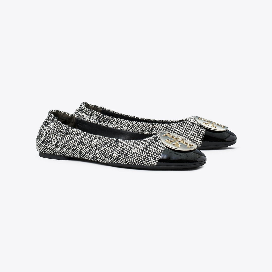 Tory Burch Claire Cap-Toe Ballet PERFECT BLACK / NEW IVORY