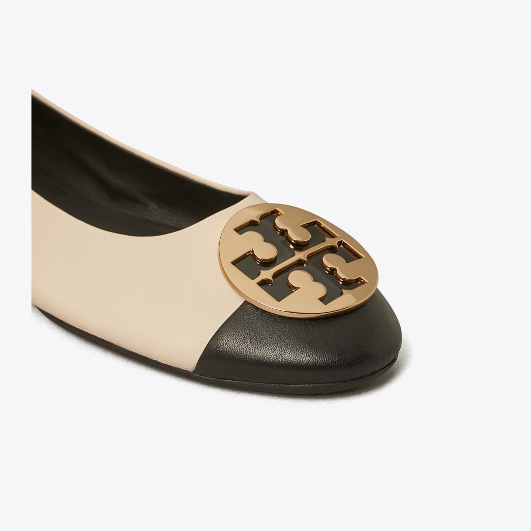 Tory Burch Claire Cap-Toe Ballet BLACK / NEW CREAM