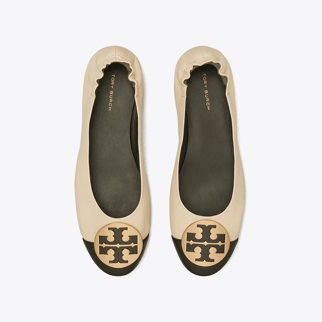 Tory Burch Claire Cap-Toe Ballet BLACK / NEW CREAM