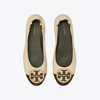Tory Burch Claire Cap-Toe Ballet BLACK / NEW CREAM