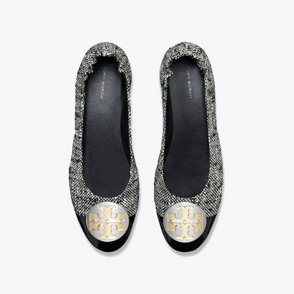 Tory Burch Claire Cap-Toe Ballet PERFECT BLACK / NEW IVORY