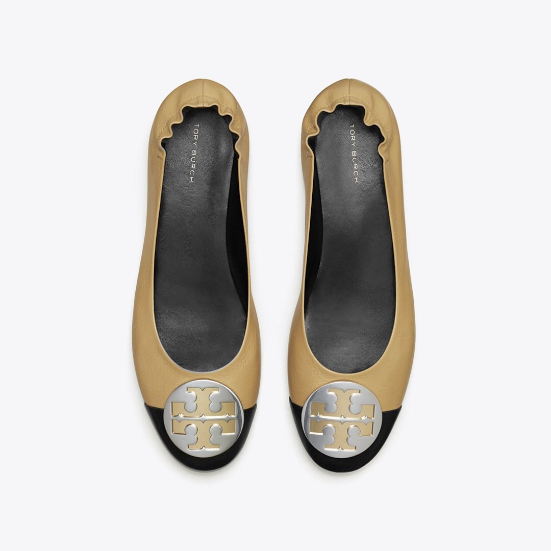 Tory Burch Claire Cap-Toe Ballet GINGER SHORTBREAD / PERFECT BLACK
