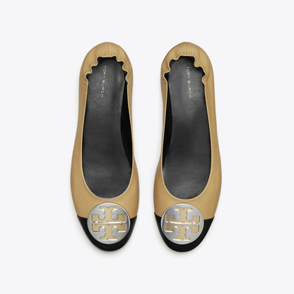 Tory Burch Claire Cap-Toe Ballet GINGER SHORTBREAD / PERFECT BLACK
