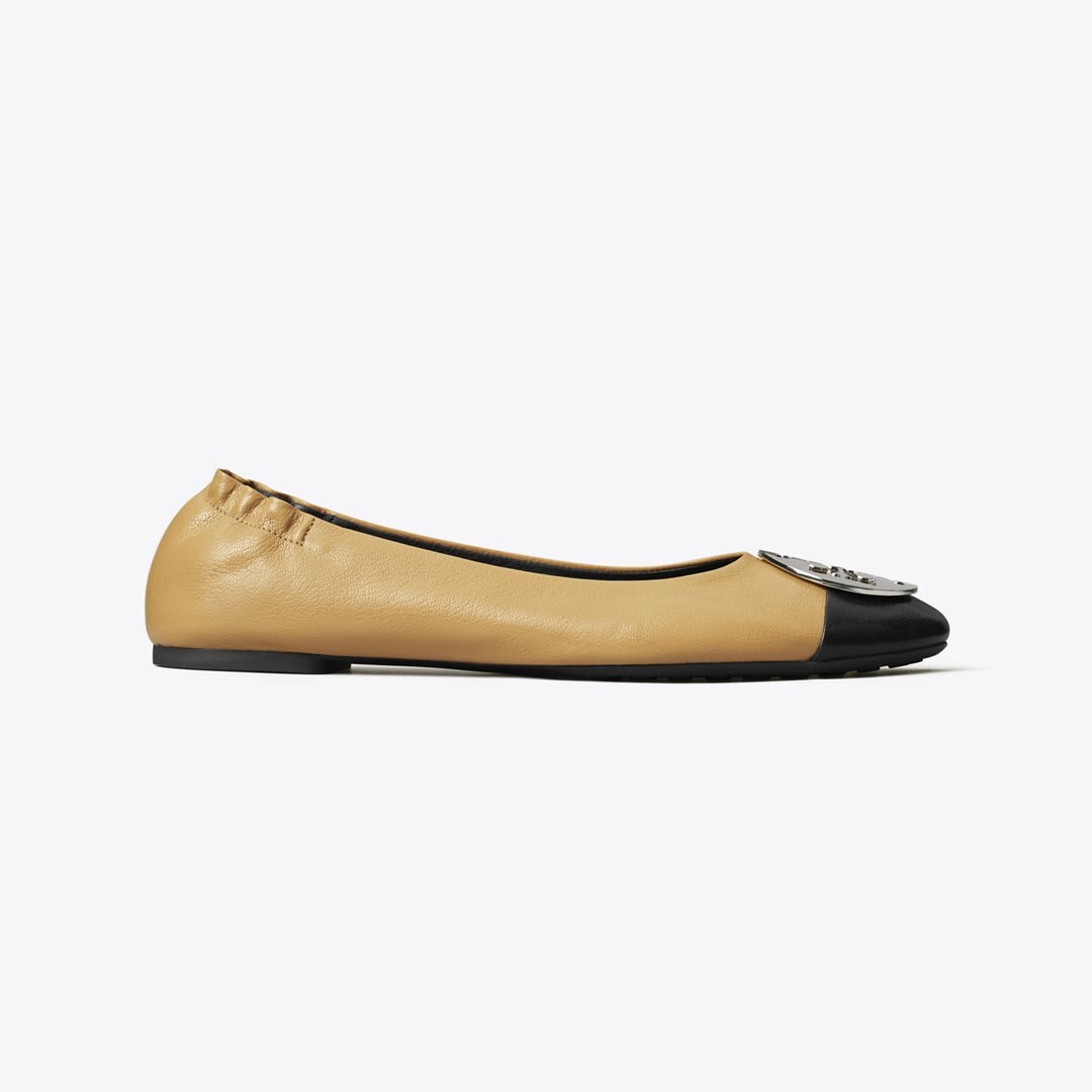 Tory Burch Claire Cap-Toe Ballet GINGER SHORTBREAD / PERFECT BLACK