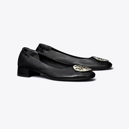 Tory Burch Claire Cap-Toe Heel Ballet PERFECT BLACK / GOLD / SILVER