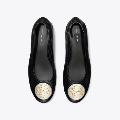 Tory Burch Claire Cap-Toe Heel Ballet PERFECT BLACK / GOLD / SILVER