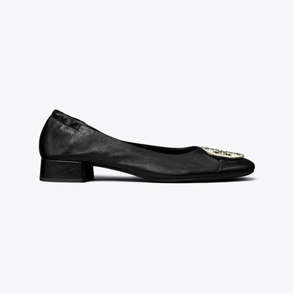 Tory Burch Claire Cap-Toe Heel Ballet PERFECT BLACK / GOLD / SILVER