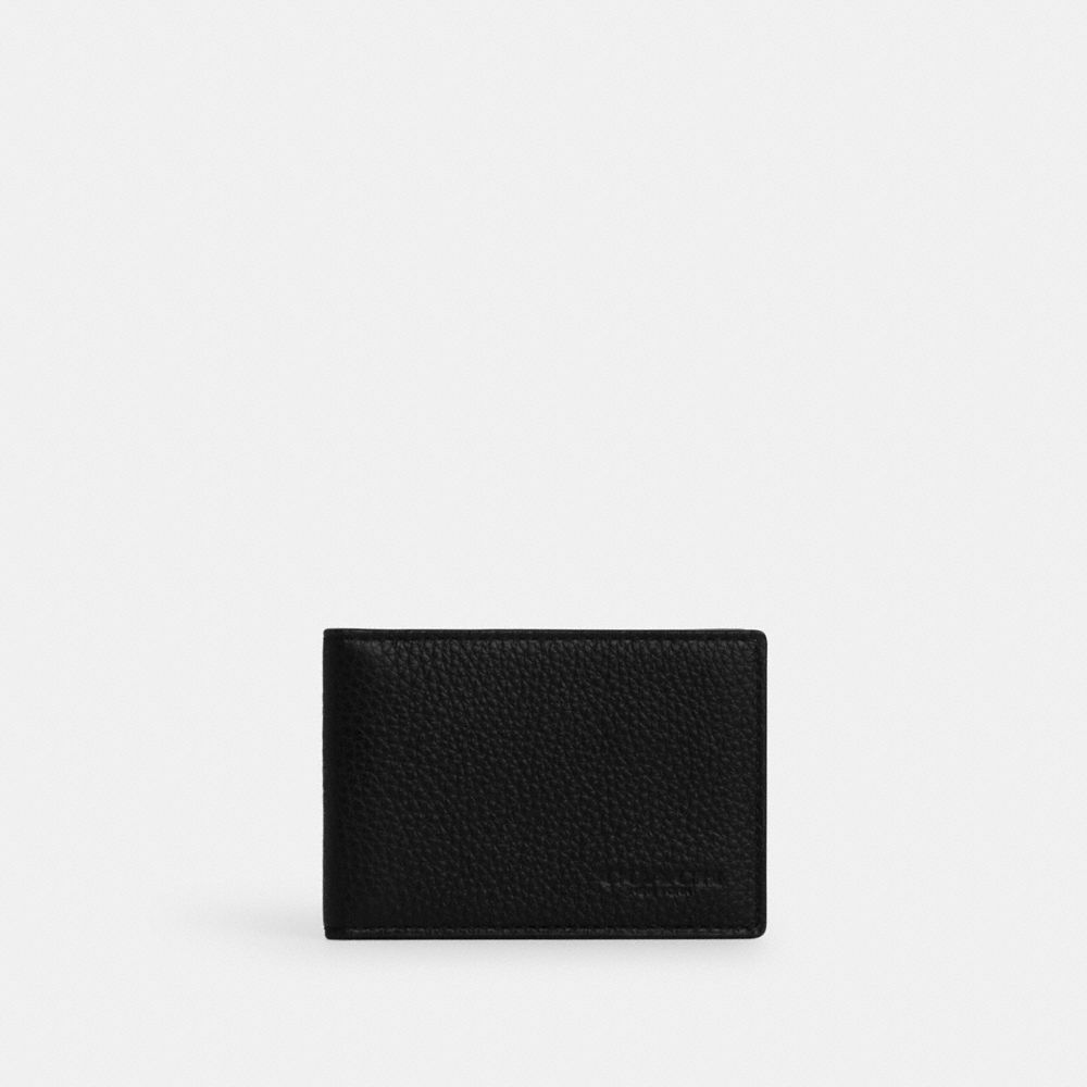 Compact Billfold Wallet Pebbled Leather-Gunmetal-Black Pebbled Leather-Gunmetal-Black