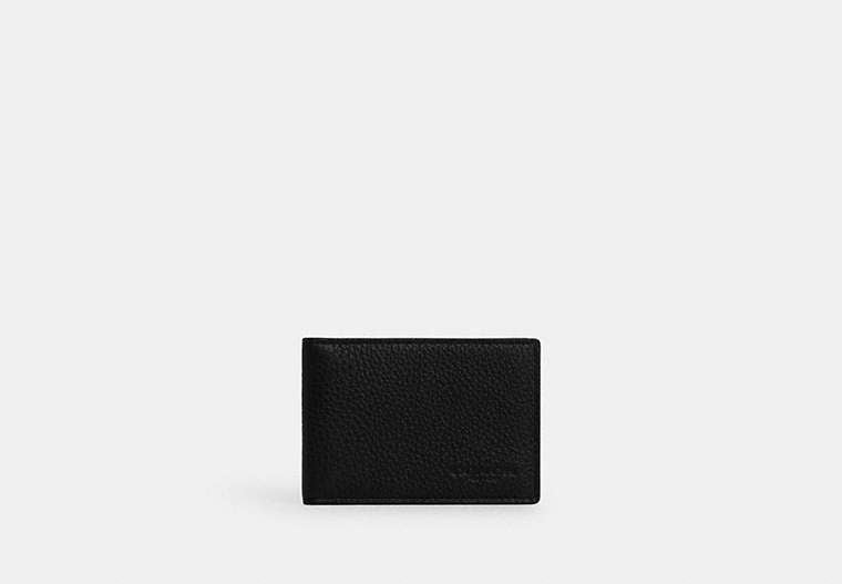 Compact Billfold Wallet Pebbled Leather-Gunmetal-Black Pebbled Leather-Gunmetal-Black