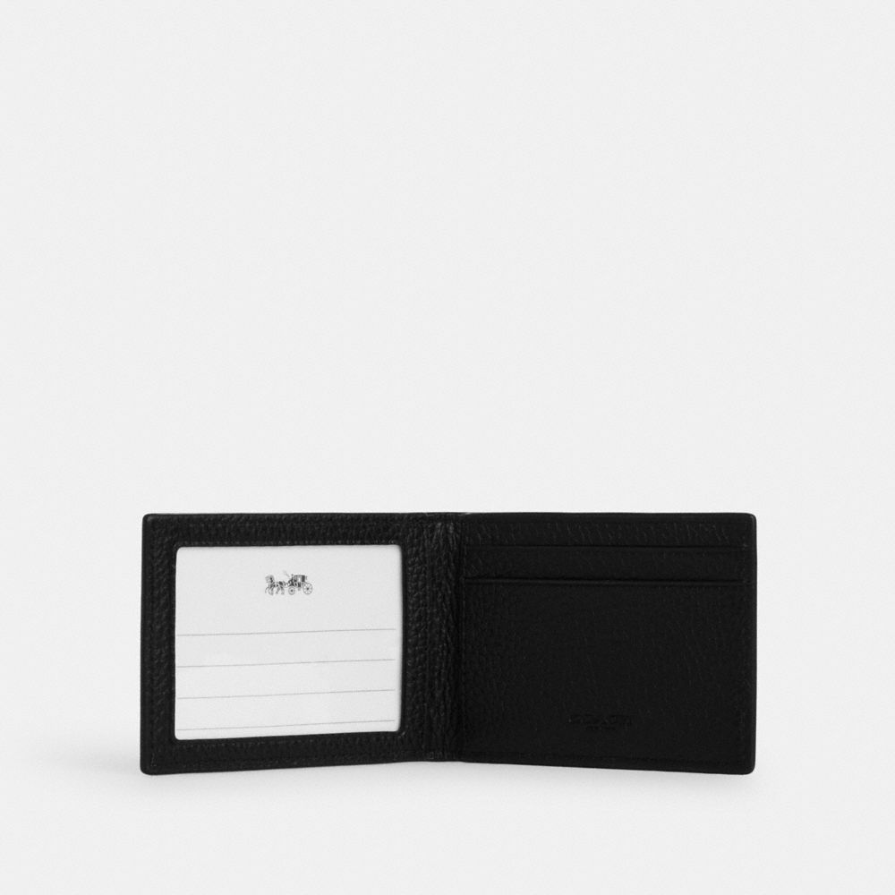 Compact Billfold Wallet Pebbled Leather-Gunmetal-Black Pebbled Leather-Gunmetal-Black
