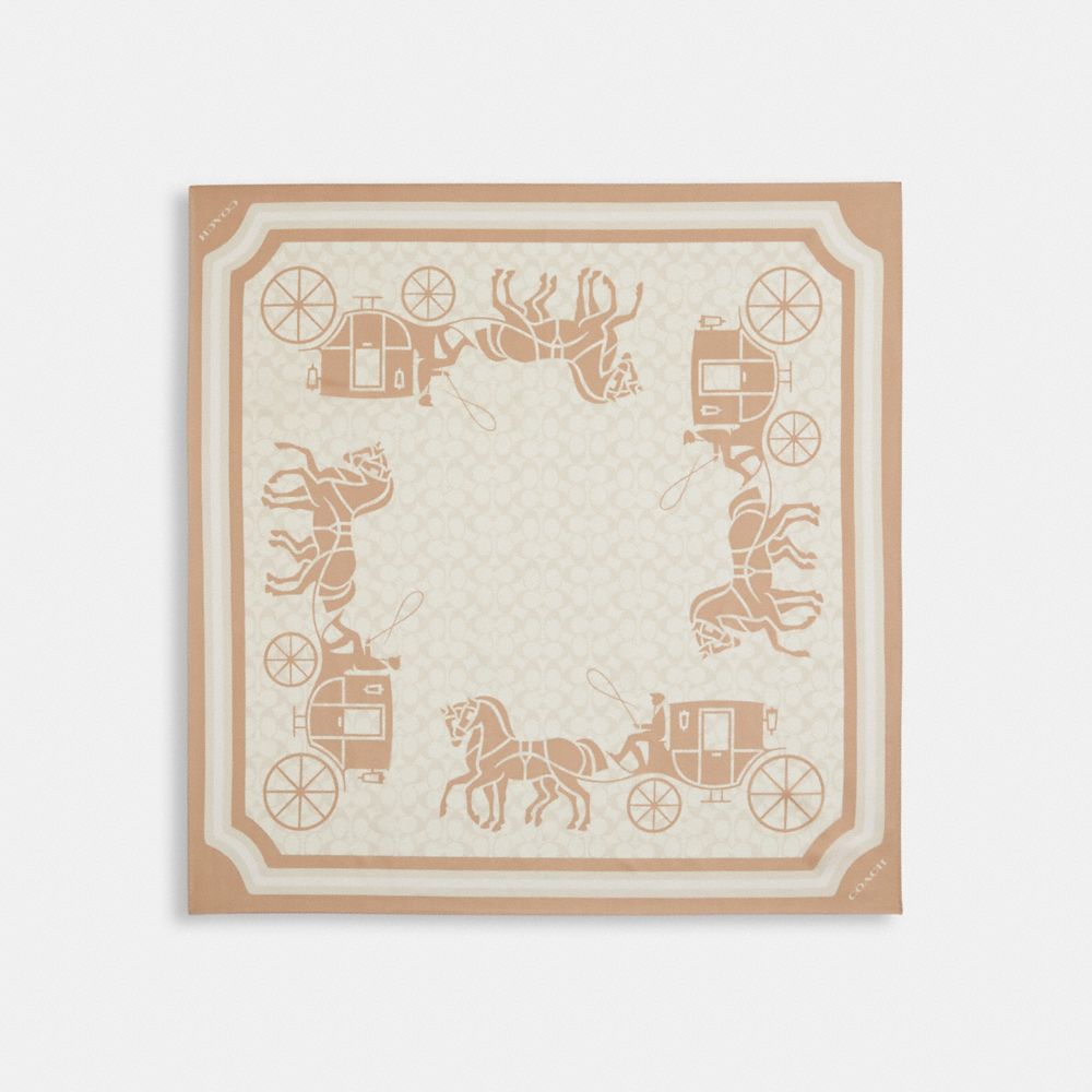 Coach Signature Horse And Carriage Silk Square Scarf Taupe